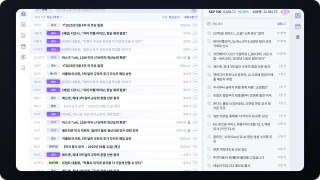 출처, 제목, 시장 정보를 빠르게 살펴보도록 배치한 SAVE 데스크톱 뉴스 화면